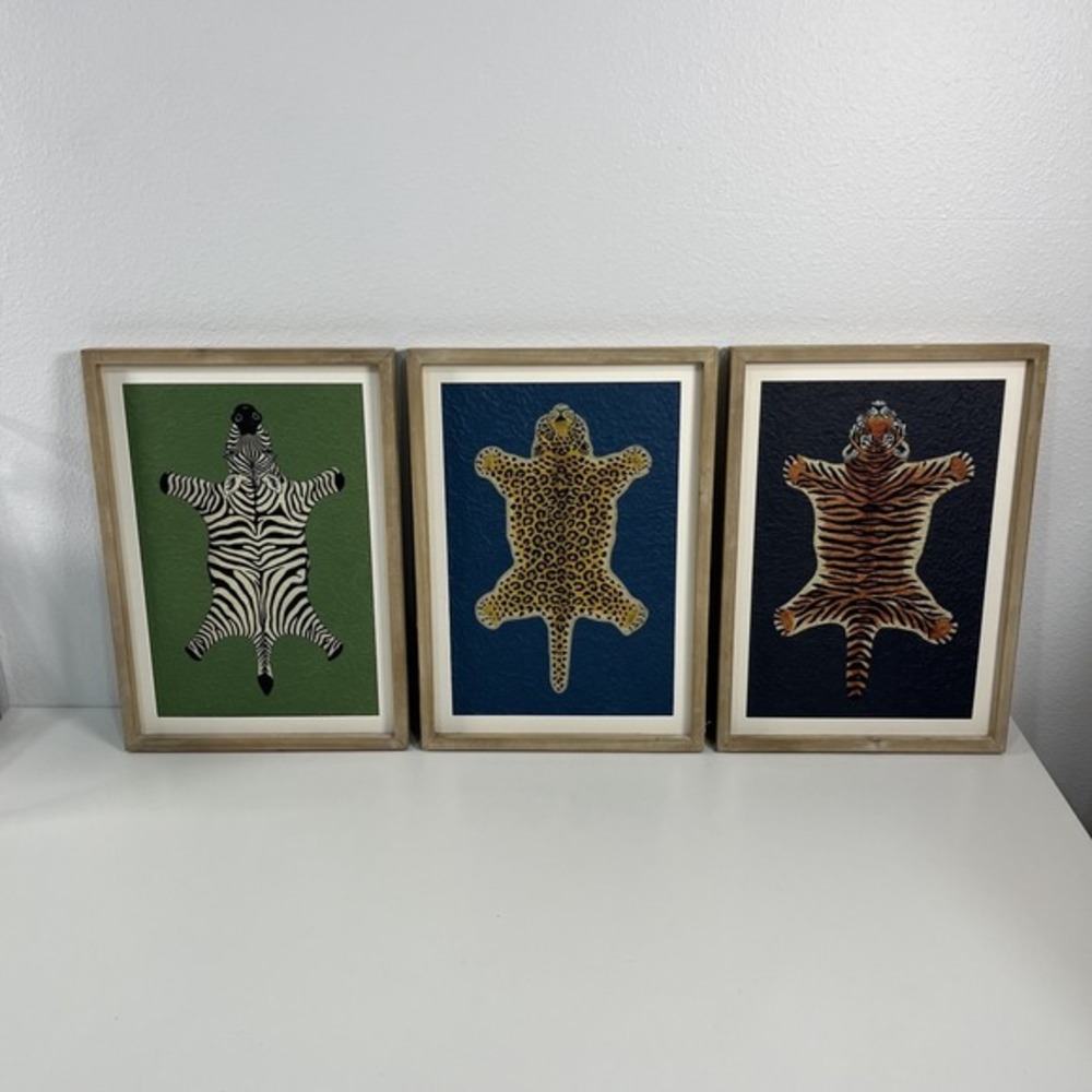 Safari Tiger Leopard Zebra Textured Art‎ Print Framed Retro Jungle Decor Bold